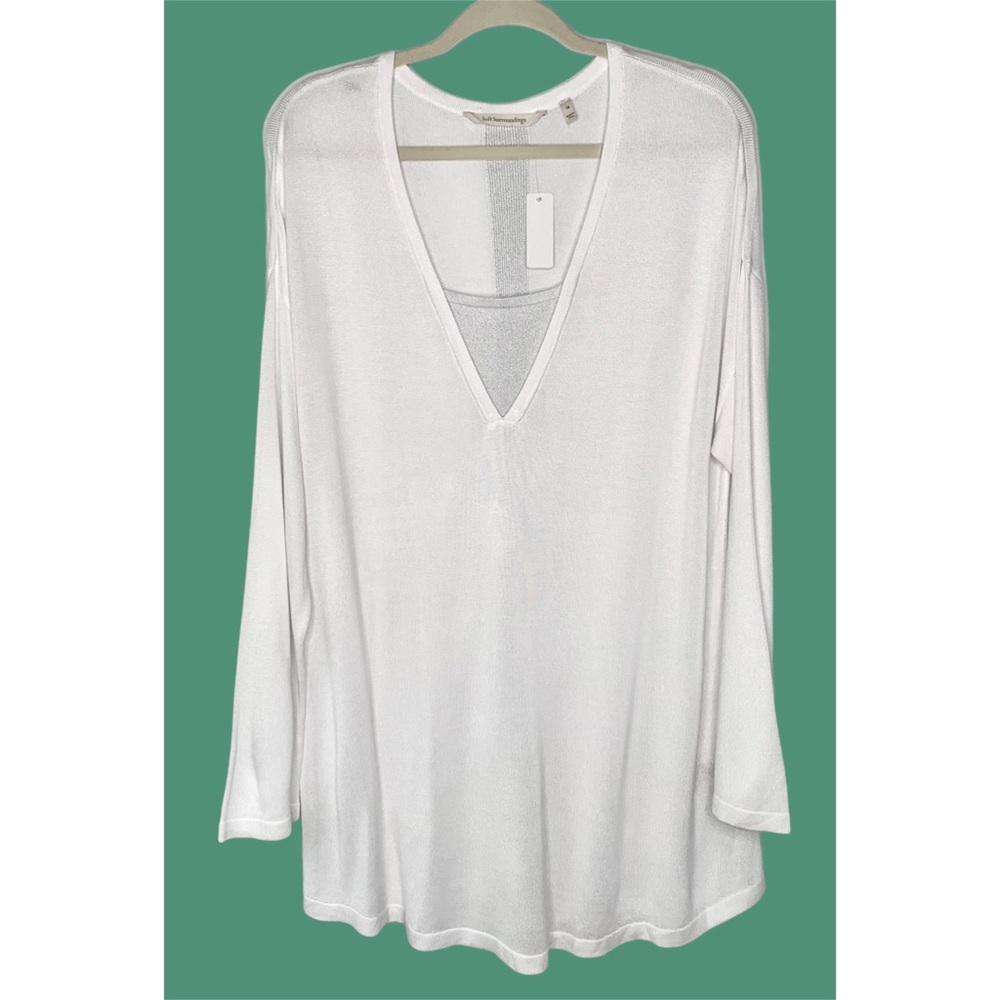 NWOT Soft Surroundings Long Sleeve Knit Top Wh Metallic Panel Size 1X Never Worn